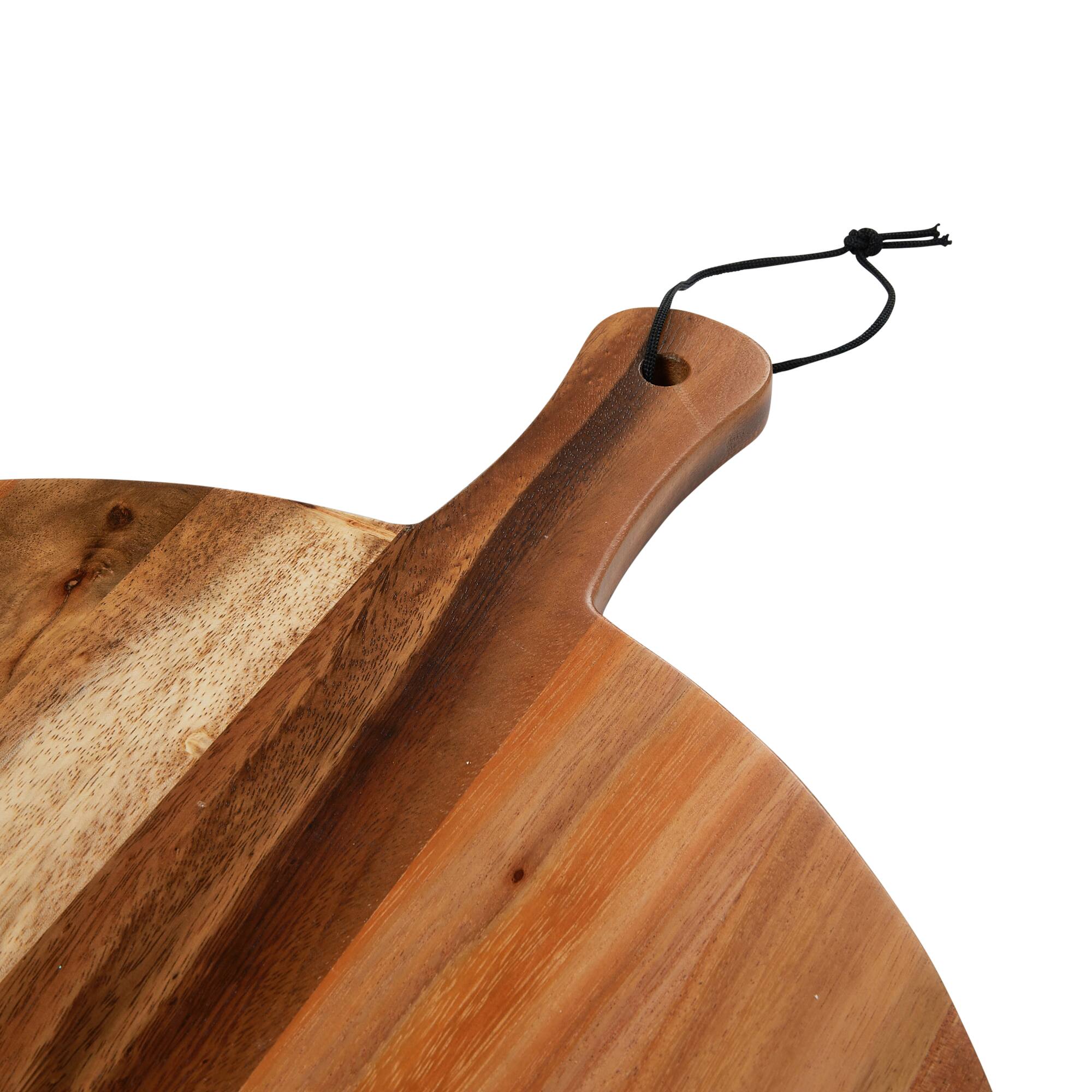 Hello Honey® 25" Natural Modern Round Wood Cutting or Charcuterie Board with Handle